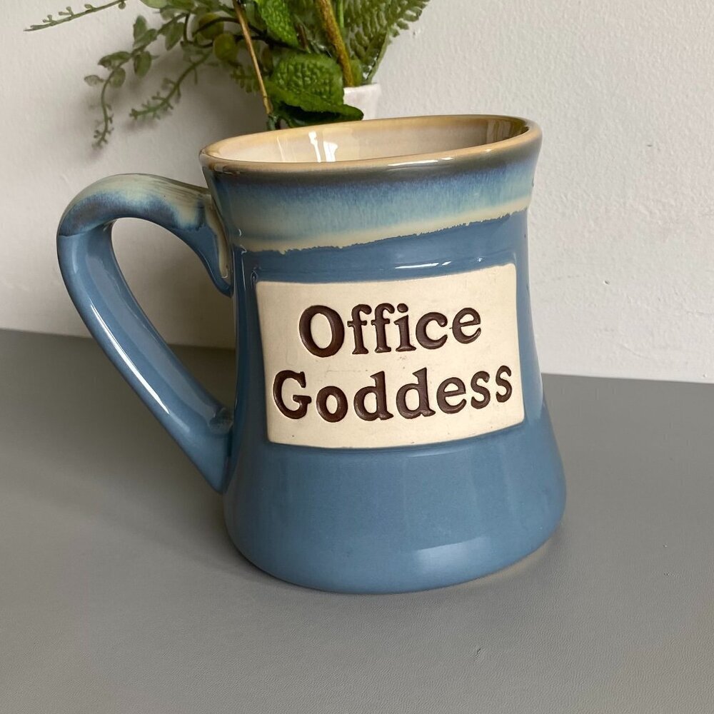 Tumbleweed Pottery Office Goddess 24 Oz Blue Mug NWOT​​​​